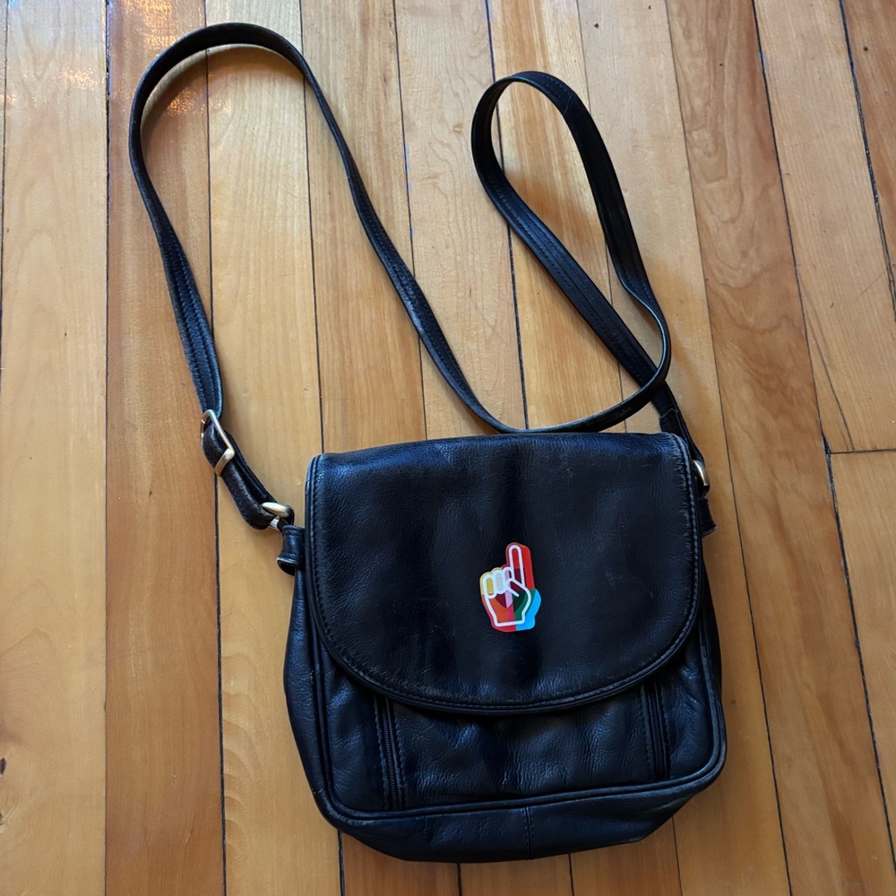 Black Crossbody Bag with Colorful  Sticker
